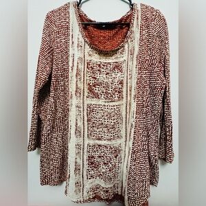 Lucky Brand Rust and Cream Patterned Top Size L